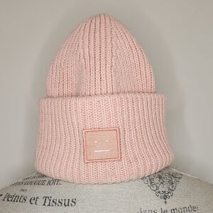 Acne Studios pink pansy face patch beanie